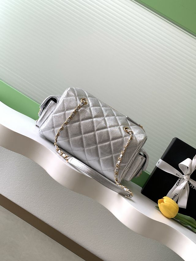 CC original grained calfskin medium bowling bag AS5792 silver