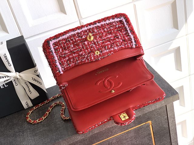 CC original tweed medium flap bag A01112 red
