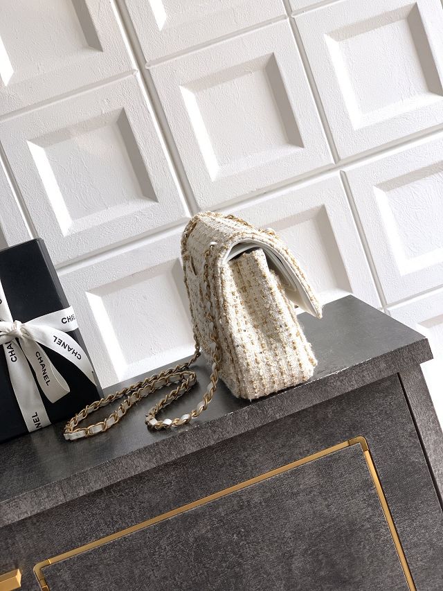 CC original tweed medium flap bag A01112 white
