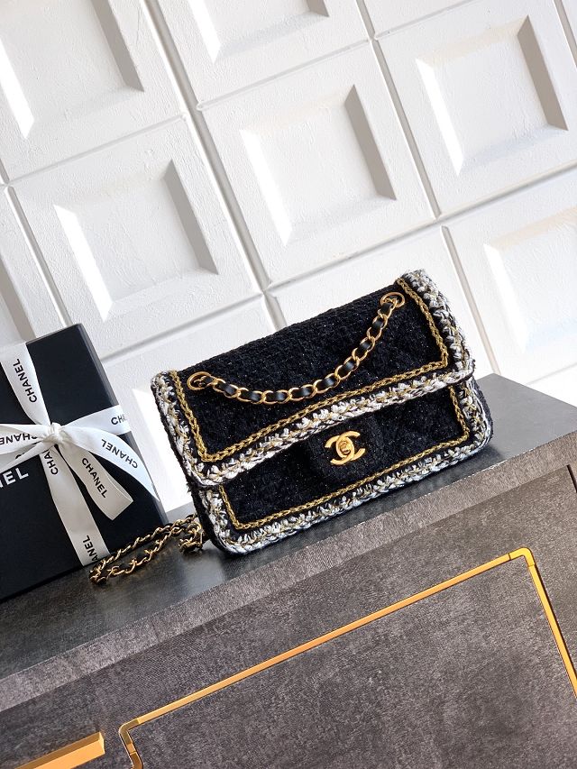 CC original tweed small flap bag A01113 black