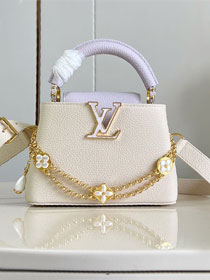 Louis vuitton original calfskin capucines mini handbag M15117 beige&purple 