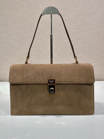 Prada original suede calfskin sound large shoulder bag 1BD379 brown