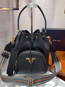 Prada original calfskin medium bucket bag 1BE030 black