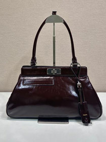 Prada original calfskin medium tote bag 1BA846 dark brown