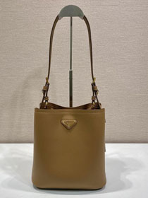 Prada original soft calfskin small bucket bag 1BE080 brown