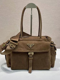 Prada original suede explore medium tote bag 1BG596 dark brown