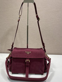 Prada original suede explore medium shoulder bag 1BD394 burgundy