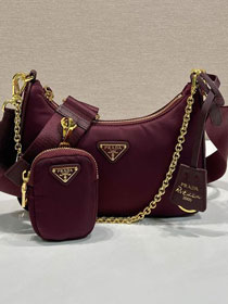 Prada original nylon re-edition 2005 hobo bag 1BH204 burgundy