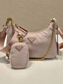 Prada original nylon re-edition 2005 hobo bag 1BH204 pink