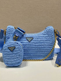 Prada original raffia re-edition 2005 hobo bag 1BH204 blue