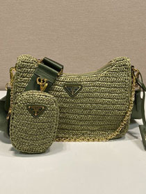 Prada original raffia re-edition 2005 hobo bag 1BH204 green