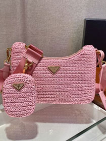Prada original raffia re-edition 2005 hobo bag 1BH204 pink