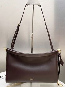 Alaia original calfskin le click east west large flap bag AL0019 dark brown