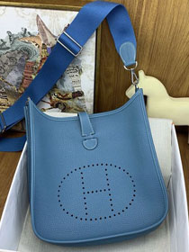Hermes original togo leather evelyne pm shoulder bag E29 blue jean