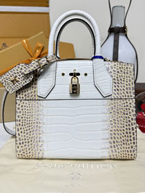 Louis vuitton original crocodile calfskin city steamer mm bag M84672 white&gold