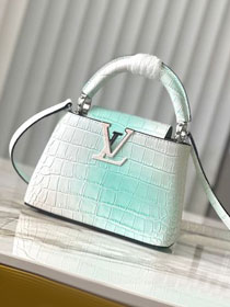 Louis vuitton original crocodile calfskin capucines mini handbag N93161 white&blue